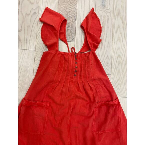 Anthro Pilcro Flutter denim Sleeve Woman Midi Cotton Dress Red Size 1X A000104 - Picture 5 of 9